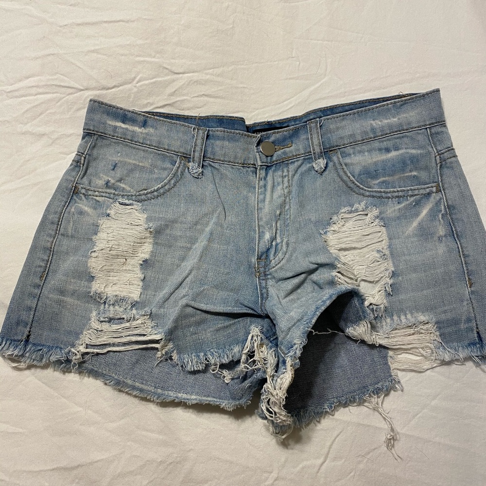 Distressed jean shorts